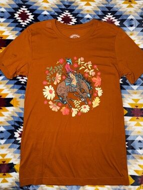 Women's Rust Orange Floral Rodeo Graphic Tee - Casual Short Sleeve NWOT